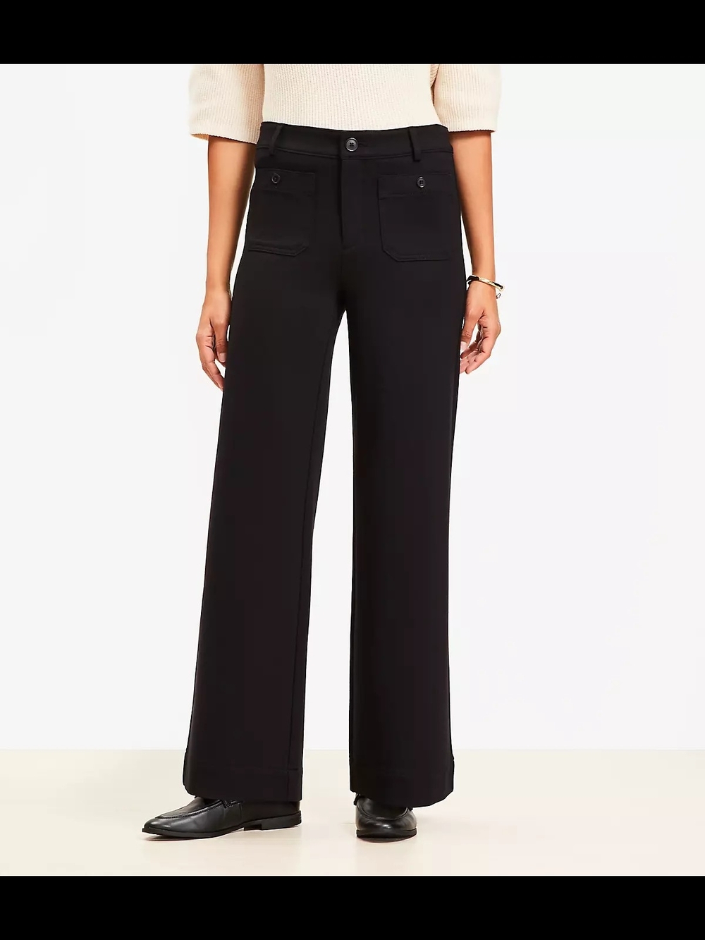 NWOT LOFT Palmer Wide Leg Pants Black w/ Stretch Sz 6 Workwear Business Casual